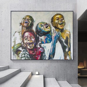 Rectangular format Shai Yossef painting large/small/medium print on  Rolled/framed  canvas happy kids ,wall ,african american black art