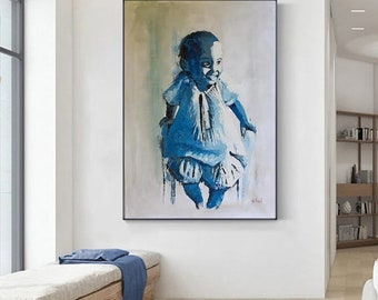Shai Yossef print on canvas painting large/small/medium happy kids ,African Black art / sweet little girl