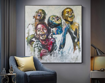 Best gift Shai Yossef print on canvas ROLLED/FRAMED happy kids,african art black lives matter,happy children Custom-made portrait