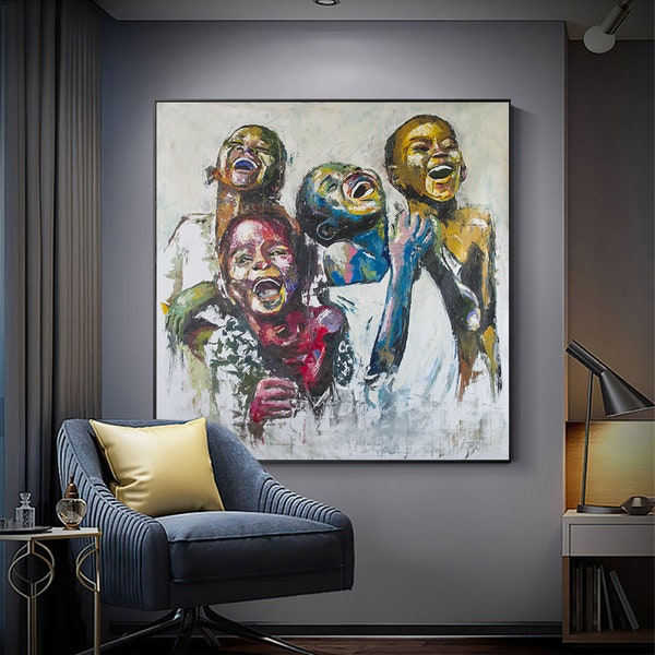 Best gift Shai Yossef print on canvas ROLLED/FRAMED happy kids,african art black lives matter,happy children Custom-made portrait