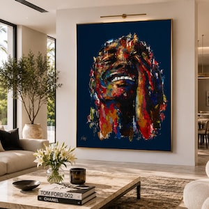Bold Color Portrait Canvas Print, Joyful Expressionist Face, Modern Luxury Wall Art, Vibrant Statement Decor for Contemporary Interiors