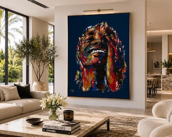 Bold Color Portrait Canvas Print, Joyful Expressionist Face 