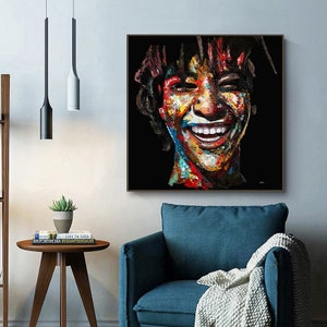 Pintura al óleo de Shai Yossef, impresión grande, pequeña y mediana sobre lienzo, increíble retrato de un niño negro, arte negro, niño feliz y sonriente. Recuerdos de Etiopía