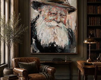 Lubavitcher Rebbe Art Print, Expressive Jewish Portrait, Modern Judaica Canvas Wall Art