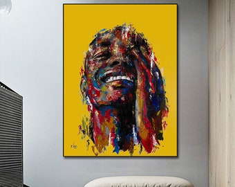 Retrato de un afroamericano feliz: Impresión artística sobre lienzo con una sonrisa colorida