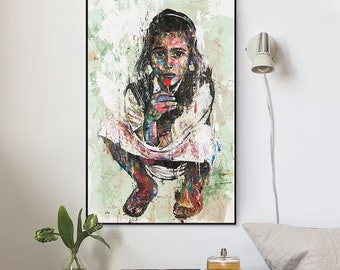 Shai Yossef painting large canvas print ,portrait, Yemenite Jewish boy painting Oriental Jewish art