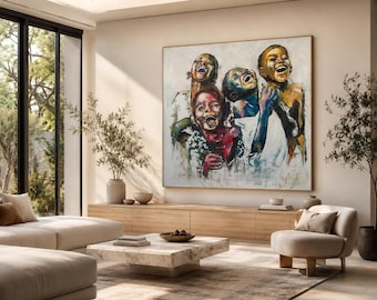 Joyful Children Canvas Print | Colorful Laughing Kids Wall Art | Large Modern Figurative Painting | Happy Family Room Decor