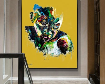 Shai Yossef painting large print on canvas ,African kid colorful - rolled up/framed, African art , black art, Africa