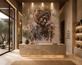 Colorful Tribal Portrait Wall Mural | Luxury Wallpaper | Bohemian Wall Decor | Peel and Stick Mural