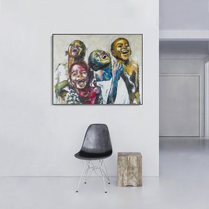 Shai Yossef print on canvas painting large/small/medium happy kids ,African Black art home BEST gift image 6