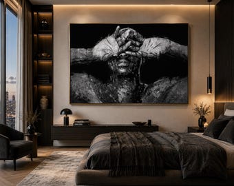 Emotional Black and White Portrait Print | Contemporary Figurative Wall Art | Luxury Statement Canvas