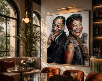 Ella Fitzgerald & Duke Ellington Canvas Print: Colorful Jazz Legends Wall Art