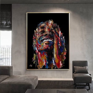 Print on canvas- Shai Yossef painting  ,happy man portrait,smiling,black art