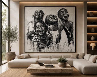 Shai Yossef Black and White Children Canvas Print: African Art