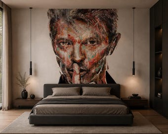 David Bowie Wall Mural | Iconic Portrait Wallpaper | Luxury Hotel Bar & Private Club Decor