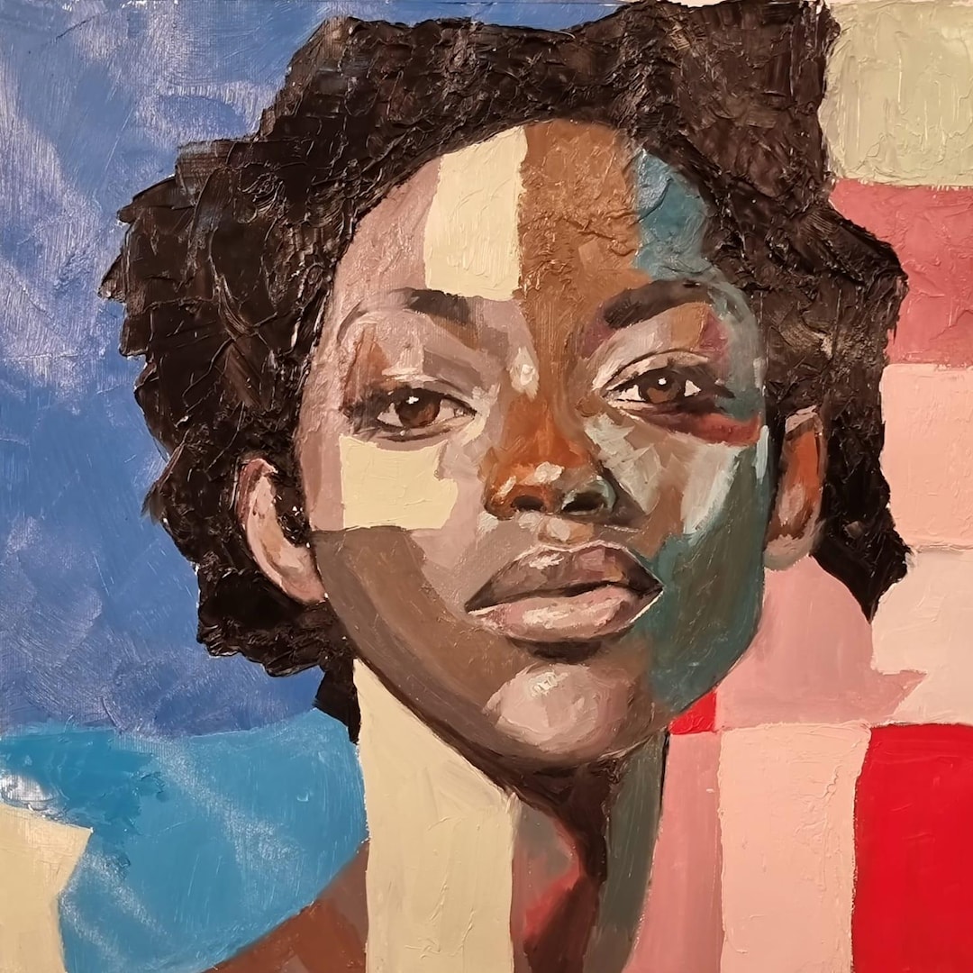 Original Oil Portrait: African Woman, Abstract Red and Blue Art - Etsy