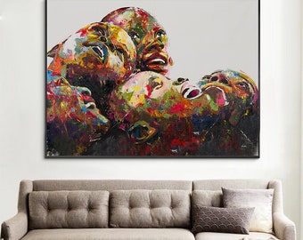 Shai Yossef  painting large/small/medium print on canvas,cute african kids,black art rolled/framed/ready to hang