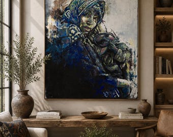 Mother and Child Wall Art Print, Emotional Family Portrait, Contemporary Figurative Canvas, Large Fine Art Giclée, Statement Home Decor