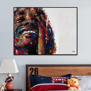 Best gift Shai Yossef painting large canvas print ,portrait,happy African American man smile smiling,rolled/framed,black Afro art horizontal