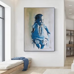 Shai Yossef African Black Art Print: Happy Little Girl on Canvas