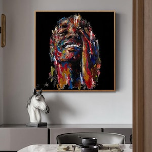 Shai Yossef painting large/small/medium print on canvas happy MAN ,wall ,african american black art black lives matter,happy art smiling man