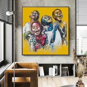 Shai Yossef painting large/small/medium print on  ROLLED/FRAMED  canvas happy kids ,wall,african american art black lives matter,yellow