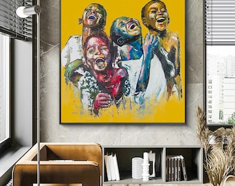 Shai Yossef painting large/small/medium print on  ROLLED/FRAMED  canvas happy kids ,wall,african american art black lives matter,yellow