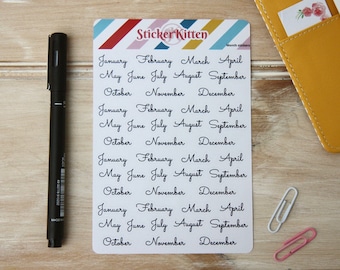 Month Stickers - Script Monthly Headers - Planner Stickers by StickerKitten