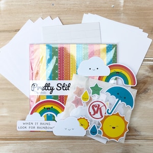 Rainbow Cardmaking Kit - make your own note cards craft kit with paper, cards, toppers