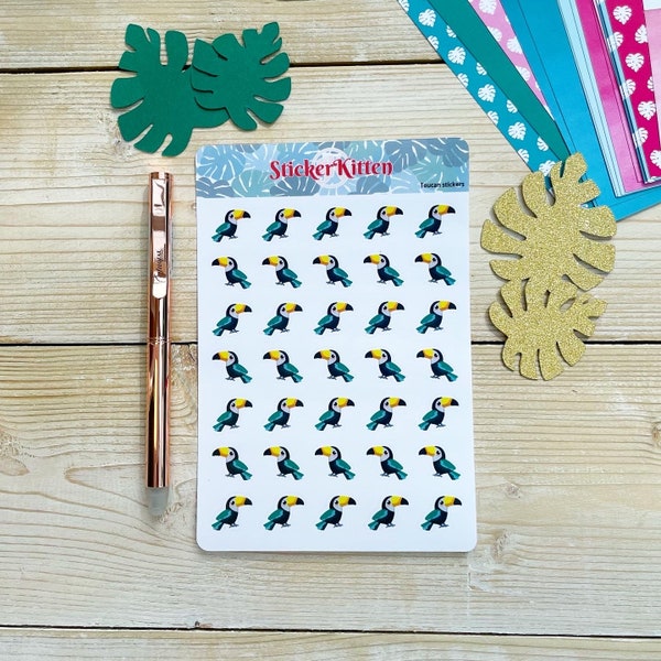 Toucan Stickers - Cute Jungle Tropical Bird Planner Stickers by StickerKitten UK