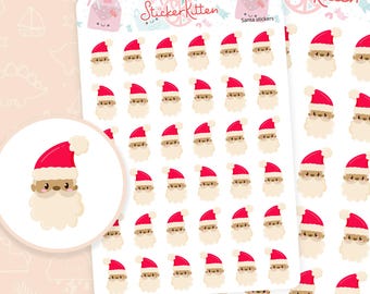 Santa Stickers - Cute Christmas Planner Stickers, December Deco Stickers, Father Christmas Stickers, Kawaii Xmas Journal Stickers