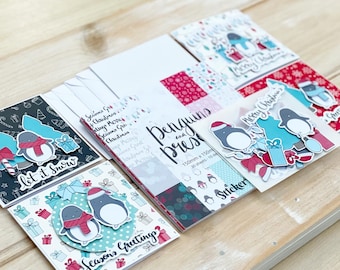 Penguins Christmas Card Making Kit - make your own cute christmas holiday cards DIY craft kit with paper, cards, toppers