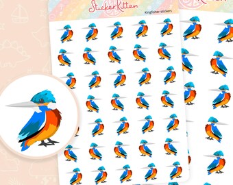 Kingfisher Stickers - Cute Bird Planner Stickers by StickerKitten UK