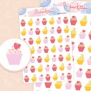 Cupcake Aufkleber - Niedliche Kuchen Aufkleber, Tee-Party Aufkleber, Nachmittagstee Aufkleber, süße Dessert Aufkleber, Geburtstagskuchen Aufkleber