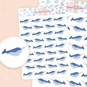 Narwhal Aufkleber - Niedliche Meeresbewohner Planner Sticker von StickerKitten UK