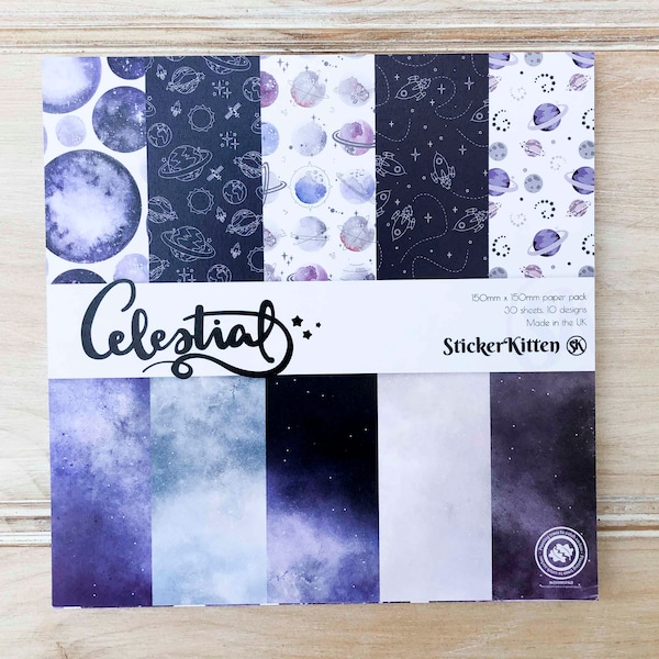 Celestial Paper Pack – StickerKitten 6x6" space pattern craft papers
