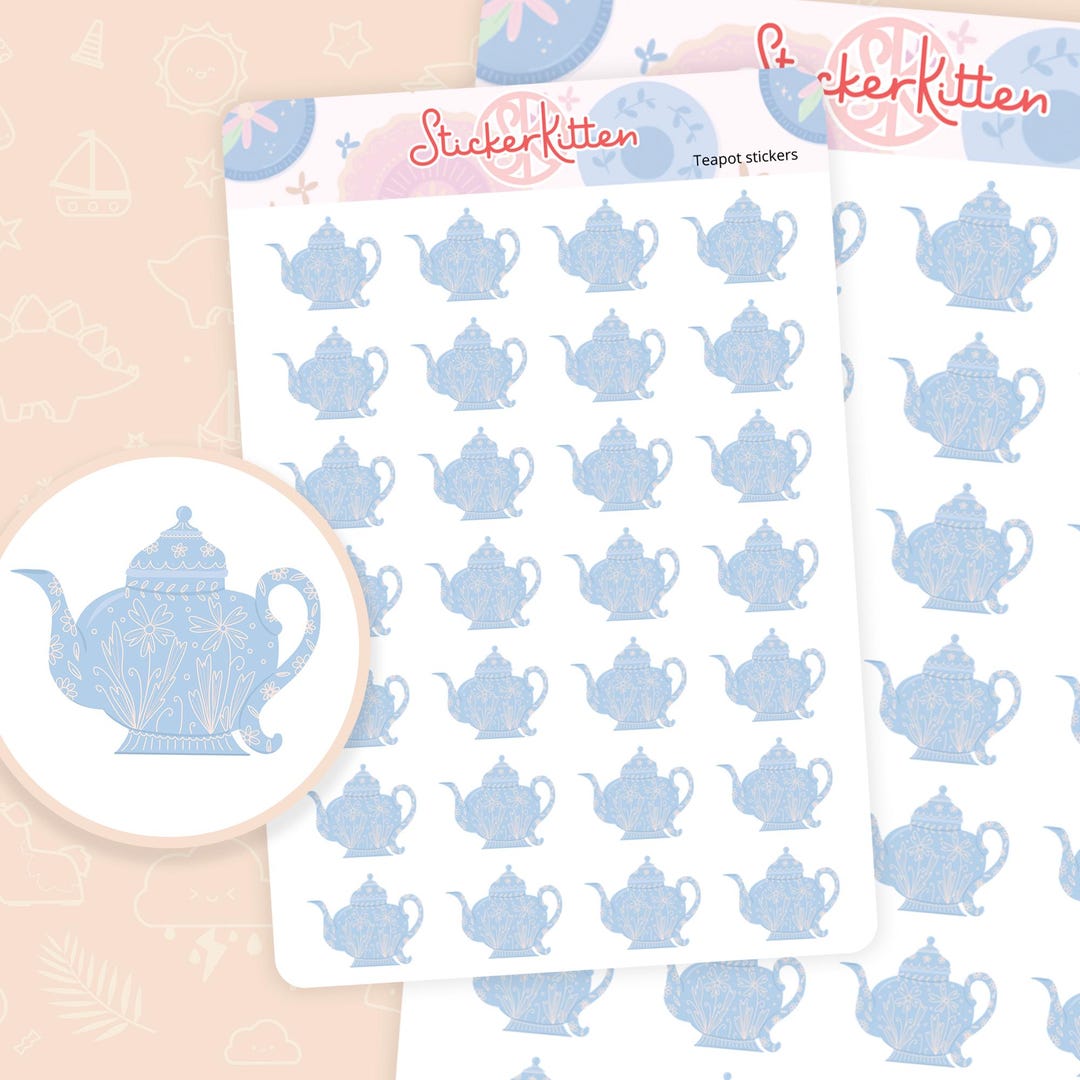 Teapot Stickers - Cup of Tea Planner Stickers, Hot Drink Stickers, Tea ...