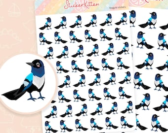 Magpie Stickers - Cute Bird Planner Stickers, Garden Bird Stickers, British Bird Stickers by StickerKitten UK