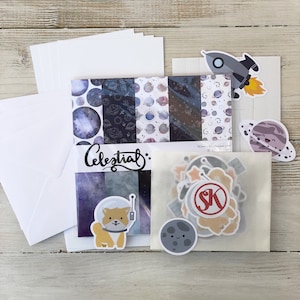 Space Dogs Cardmaking Kit - bastelt euer eigenes Grußkarten-Kit mit Papier, Karten und Topper
