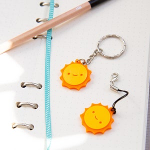 Happy Sunshine Planner Charm or Keyring - 3D-printed Eco PLA Summer Sun Charm with Clasp or Keyring Chain