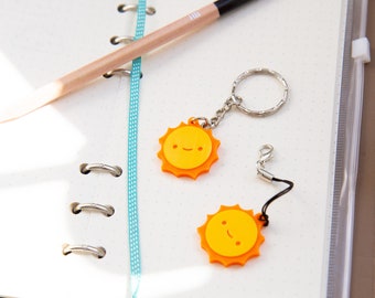 Happy Sunshine Planner Charm or Keyring - 3D-printed Eco PLA Summer Sun Charm with Clasp or Keyring Chain