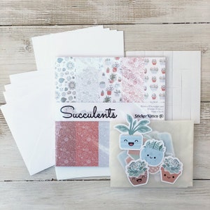 Sukkulenten Kartenherstellung Kit - machen Sie Ihr eigenes Pflanzen-Notizkarten-Bastelkit mit Papier, Karten und Topper