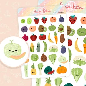 Stickers fruits et légumes - 5 autocollants de planification de fruits et légumes par jour, autocollants de suivi d'une alimentation saine, autocollants de bonne nourriture, jardinage