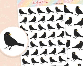 Blackbird Stickers - Cute Bird Planner Stickers, Garden Bird Stickers, British Bird Stickers by StickerKitten UK