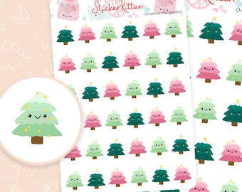 Christmas Tree Stickers - Cute Christmas Planner Stickers, December Deco Stickers, Kawaii Xmas Journal Stickers
