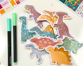 Dinosaur Stickers - Holographic Vinyl Dinosaur Sticker for Laptop, Phone Case, Notebook by StickerKitten