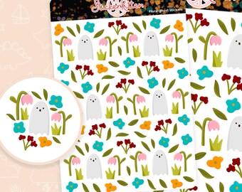 Floral Ghost Stickers - Cute Halloween Planner Stickers by StickerKitten UK