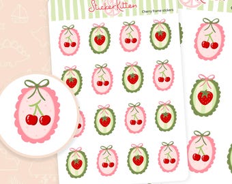 Cherry Frame Stickers - Cute Summer Fruit Planner Stickers by StickerKitten UK