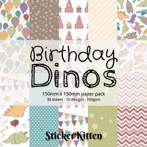 Dinosaur papers – Birthday Dinos Craft Paper Pack, dinosaur paper, card making, crafting, cute papers, dinosaurs, birthday crafts