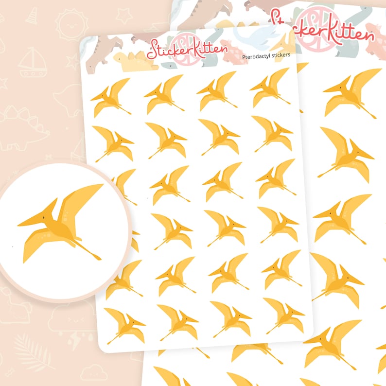 Pterodactyl Stickers - Cute Dinosaur Planner Stickers by Stickerkitten ...